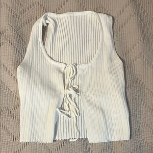White Ribbed Lace-Up Tank Top